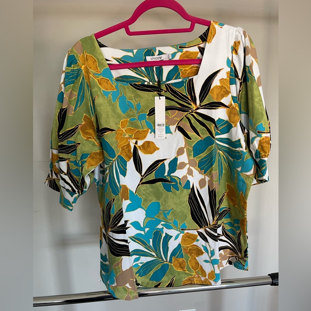 Chico's Multicolor Leaf Print Blouse